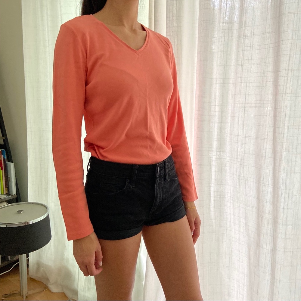 ann taylor peach v neck long sleeve shirt - Picture 2 of 4
